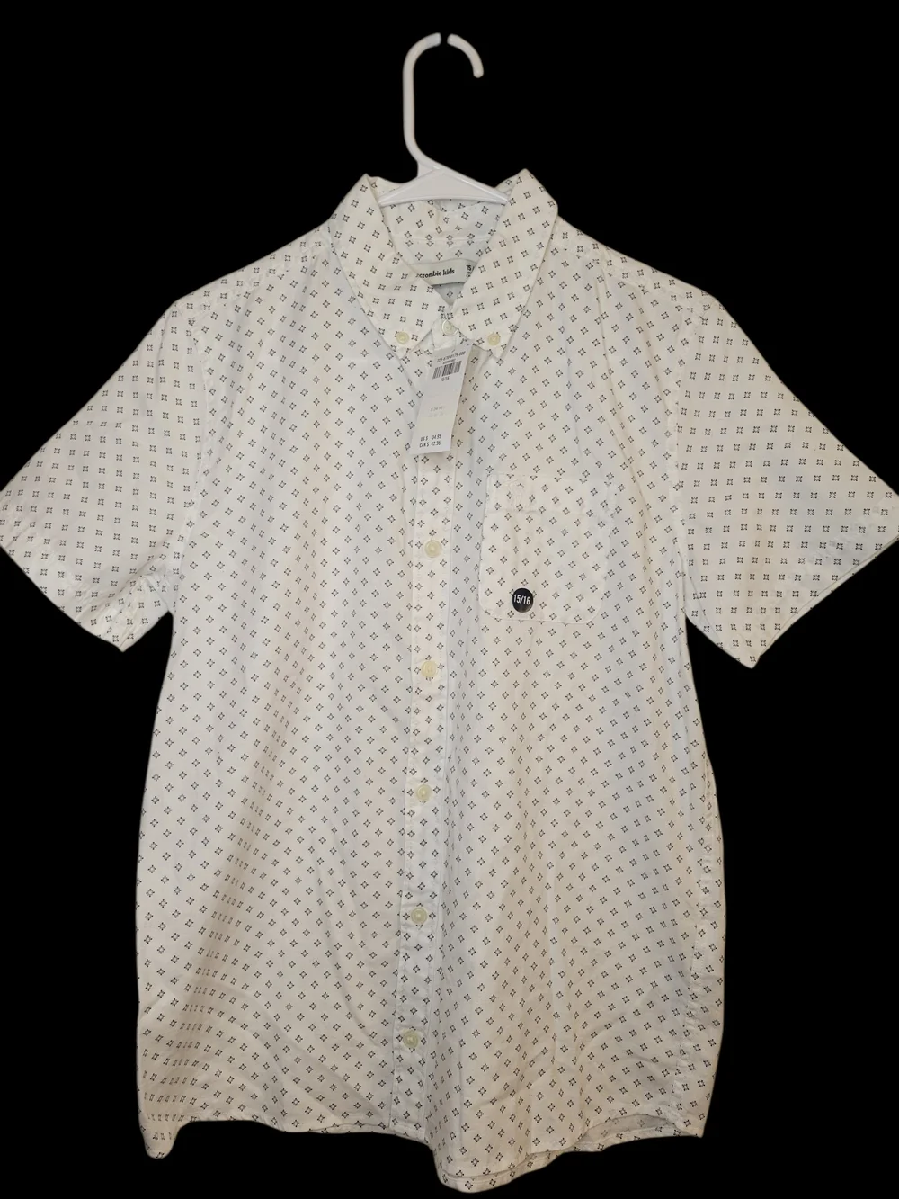 Abercrombie Kids Short Sleeve White Patterned Button-Up Shirt